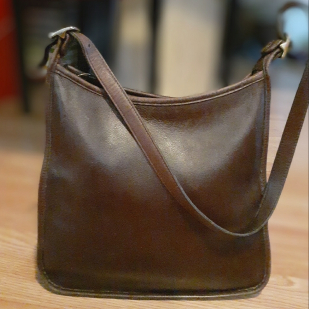 Vintage Coach Andrea Slim Mahogany Leather Shoulder Tote Bag 9073